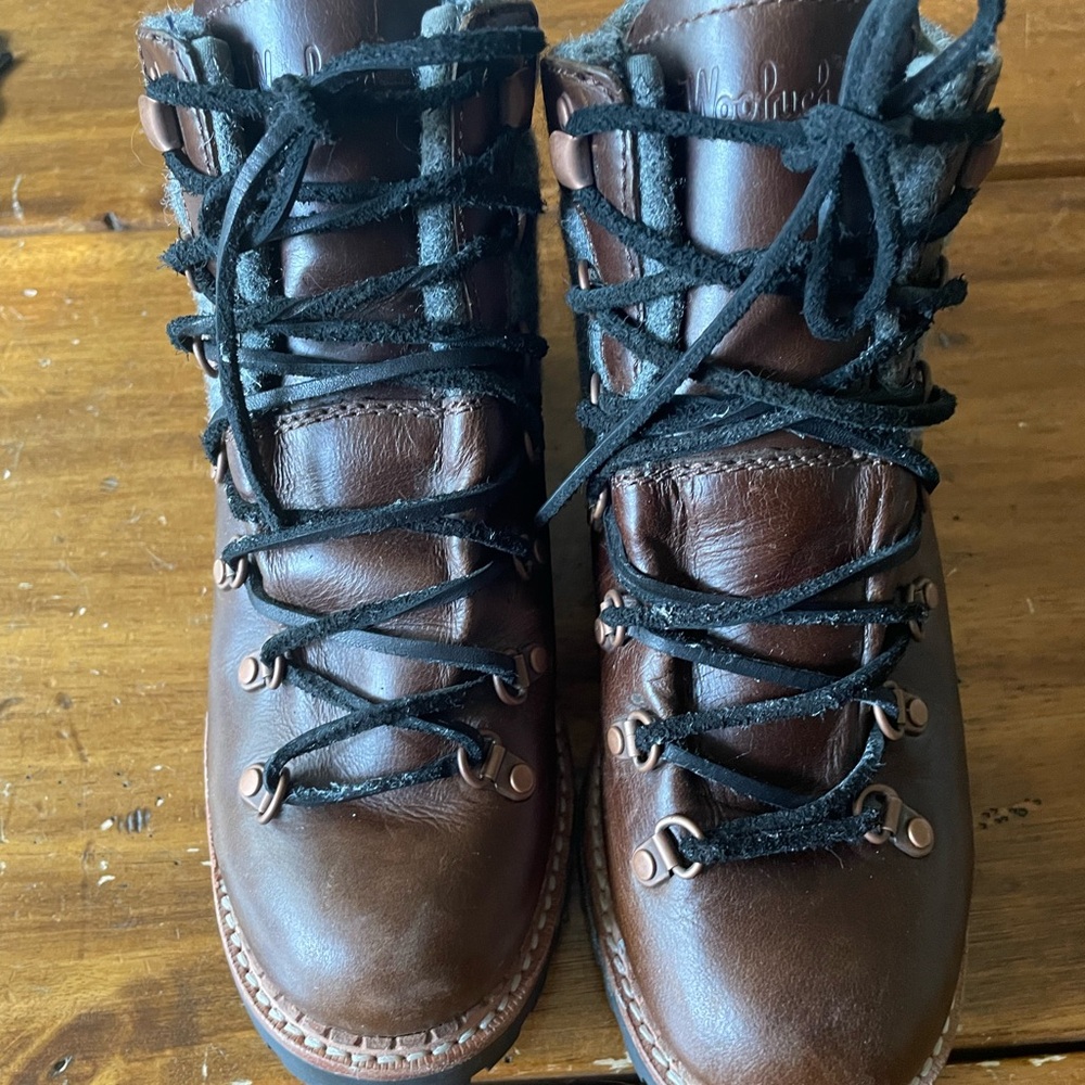 WOOLRICH ROCKIES Brown Gray Hiking Boots Leather Wool Women’s Size 6.5  37 EUC - Picture 3 of 10